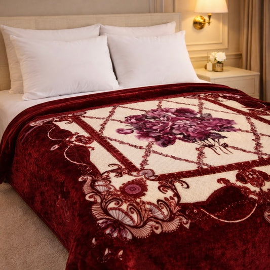 Sona Heritage Double Bed Cloudy Blanket 2 Ply - Rich Plum Colour