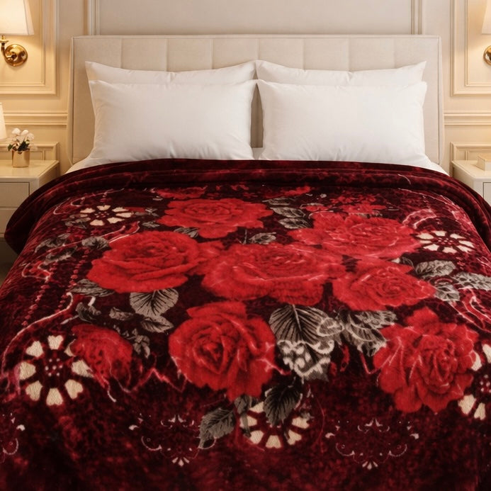 Sona Heritage Double Bed Cloudy Blanket 2 Ply - Maroon Colour