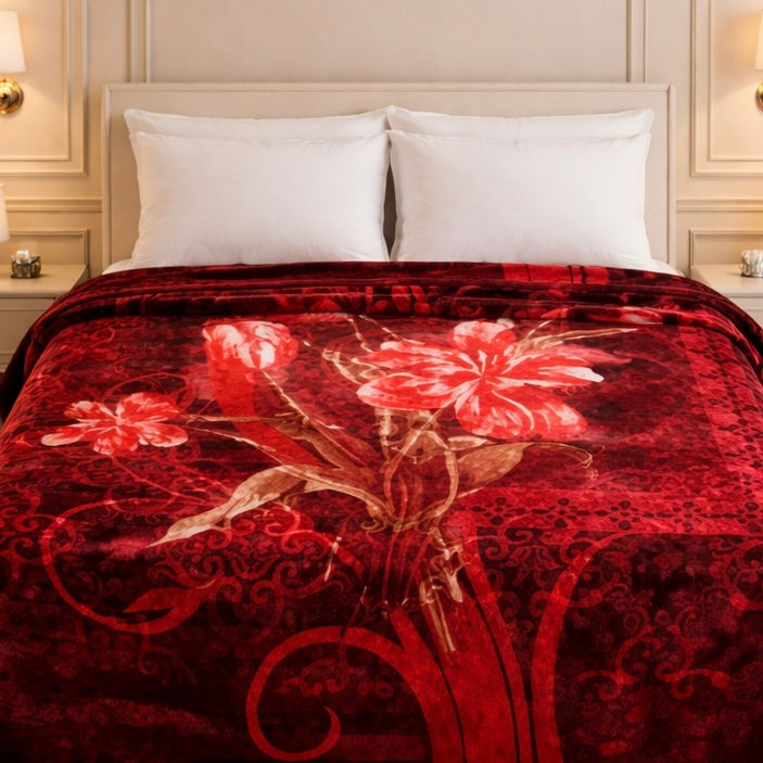 Sona Heritage Double Bed Cloudy Blanket 2 Ply - Crimson Heirloom Colour