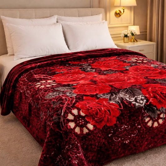 Sona Heritage Double Bed Cloudy Blanket 2 Ply - Maroon Colour