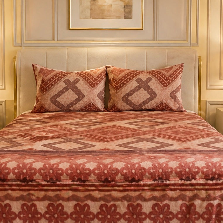 SonataCloud 4 Pcs Fleece Bed Spread Set - Deep Rust Colour