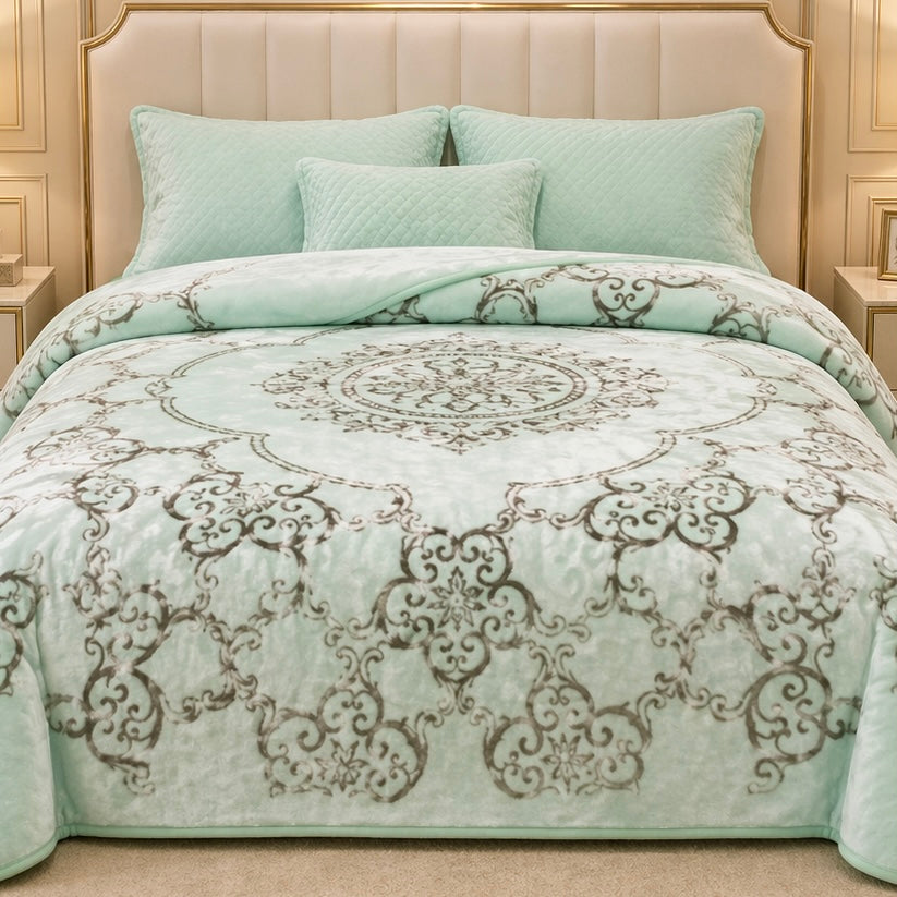 Sonata Cloud Double Bed Cloudy Blanket 2 Ply in Poly Bag - Light Green Colour