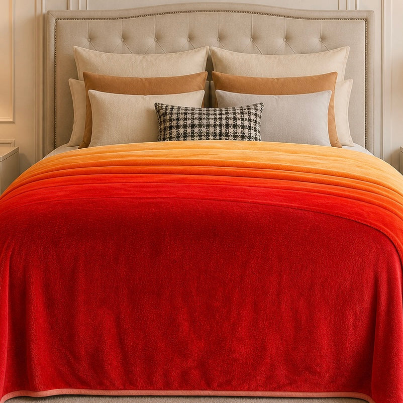 Spring Vale Jacquard Fleece King Size Blanket 1 Ply - Orange Colour