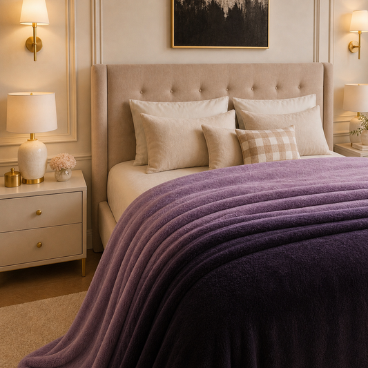 Spring Vale Jacquard Fleece King Size Blanket 1 Ply - Old Lavender Colour