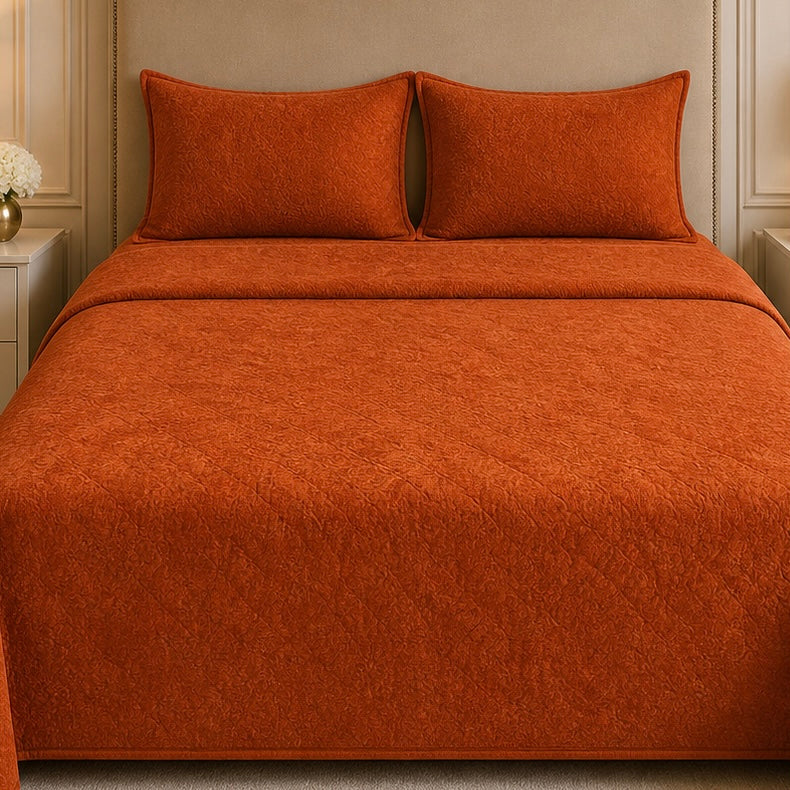Uniloom Borderline Fleece King Size Blanket 1 Ply - Rust Orange Colour
