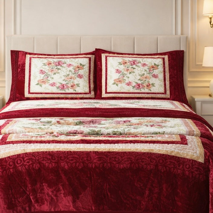 Verona Living 4 Pcs Bed Spread Set Box - Ruby Red Colour