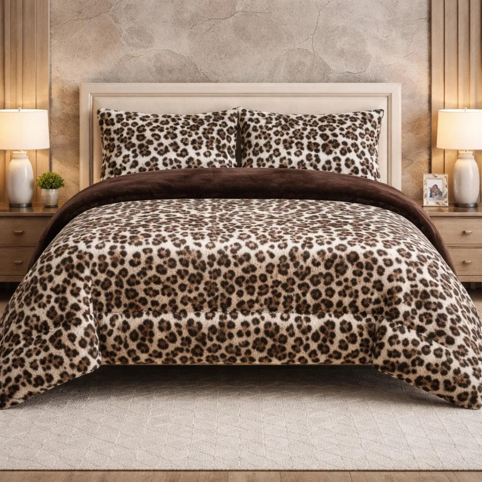 Comforter 4 Pcs Set Savanna Signature Top Fitted Poly Bag - Classic Leopard Colour