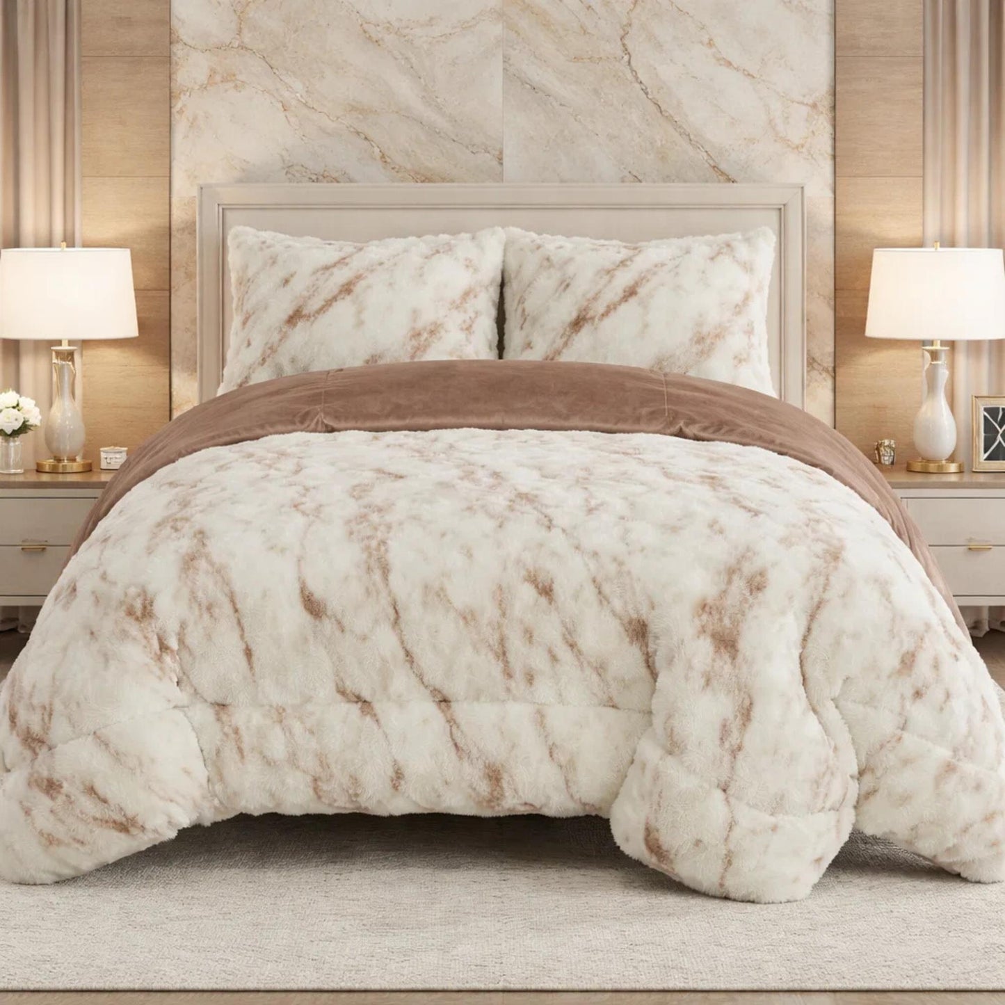Comforter 4 Pcs Set Savanna Signature Top Fitted Poly Bag - Beige Colour