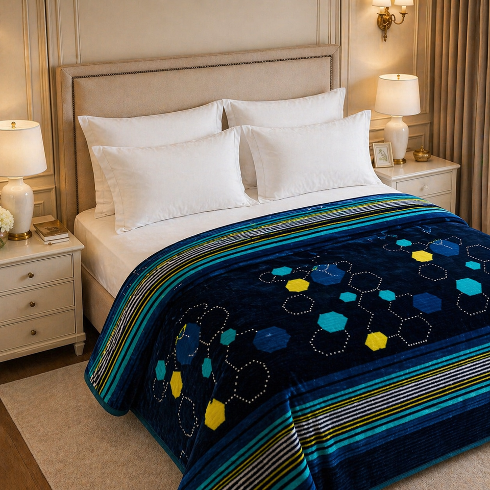 Blueborough Jacquard Fleece Blanket King Size - Navy Blue Colour