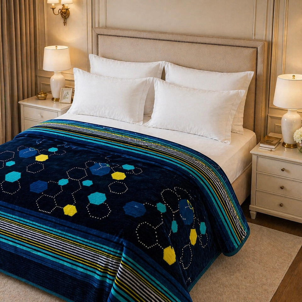 Blueborough Jacquard Fleece Blanket King Size - Navy Blue Colour