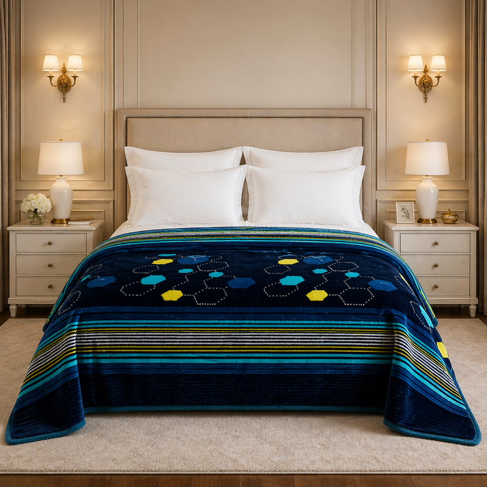 Blueborough Jacquard Fleece Blanket King Size - Navy Blue Colour