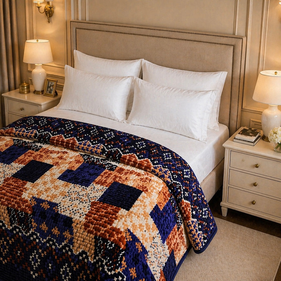 Blueborough Jacquard Fleece Blanket King Size - Navy Blue Colour
