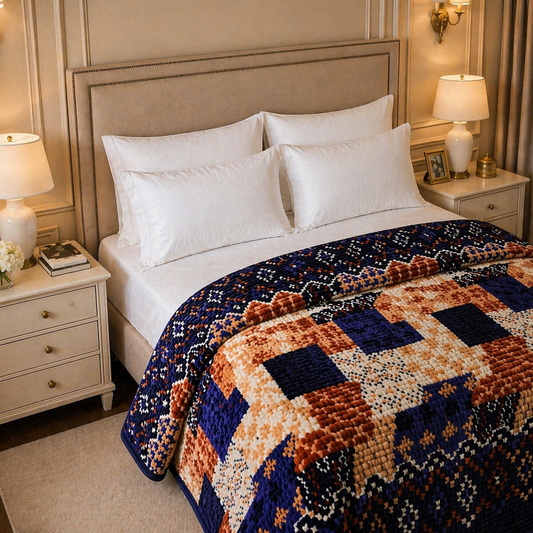 Blueborough Jacquard Fleece Blanket King Size - Navy Blue Colour