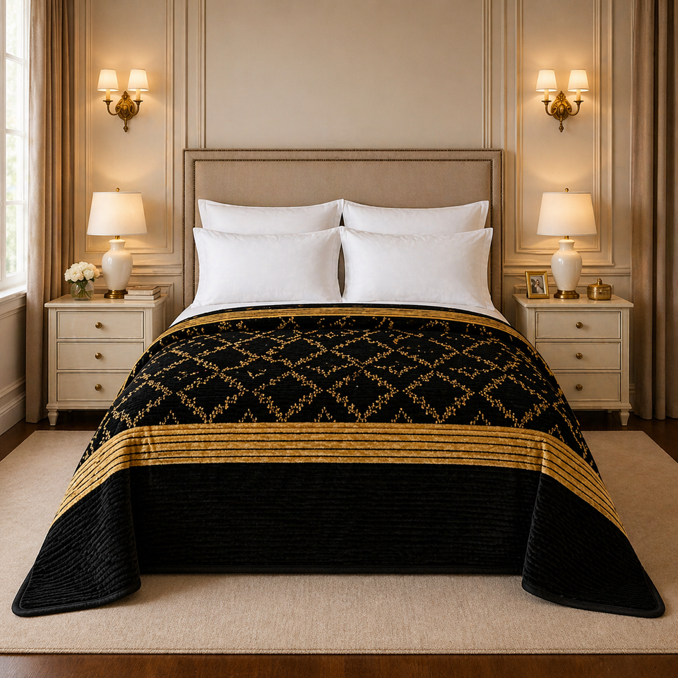 Blueborough Jacquard Fleece Blanket King Size - Black Colour