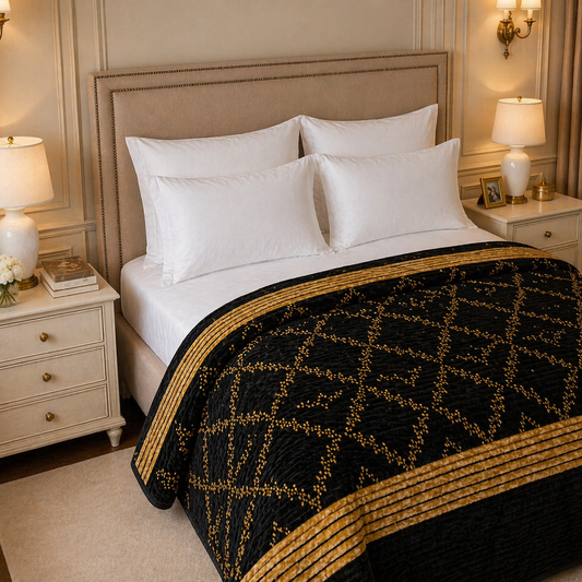 Blueborough Jacquard Fleece Blanket King Size - Black Colour