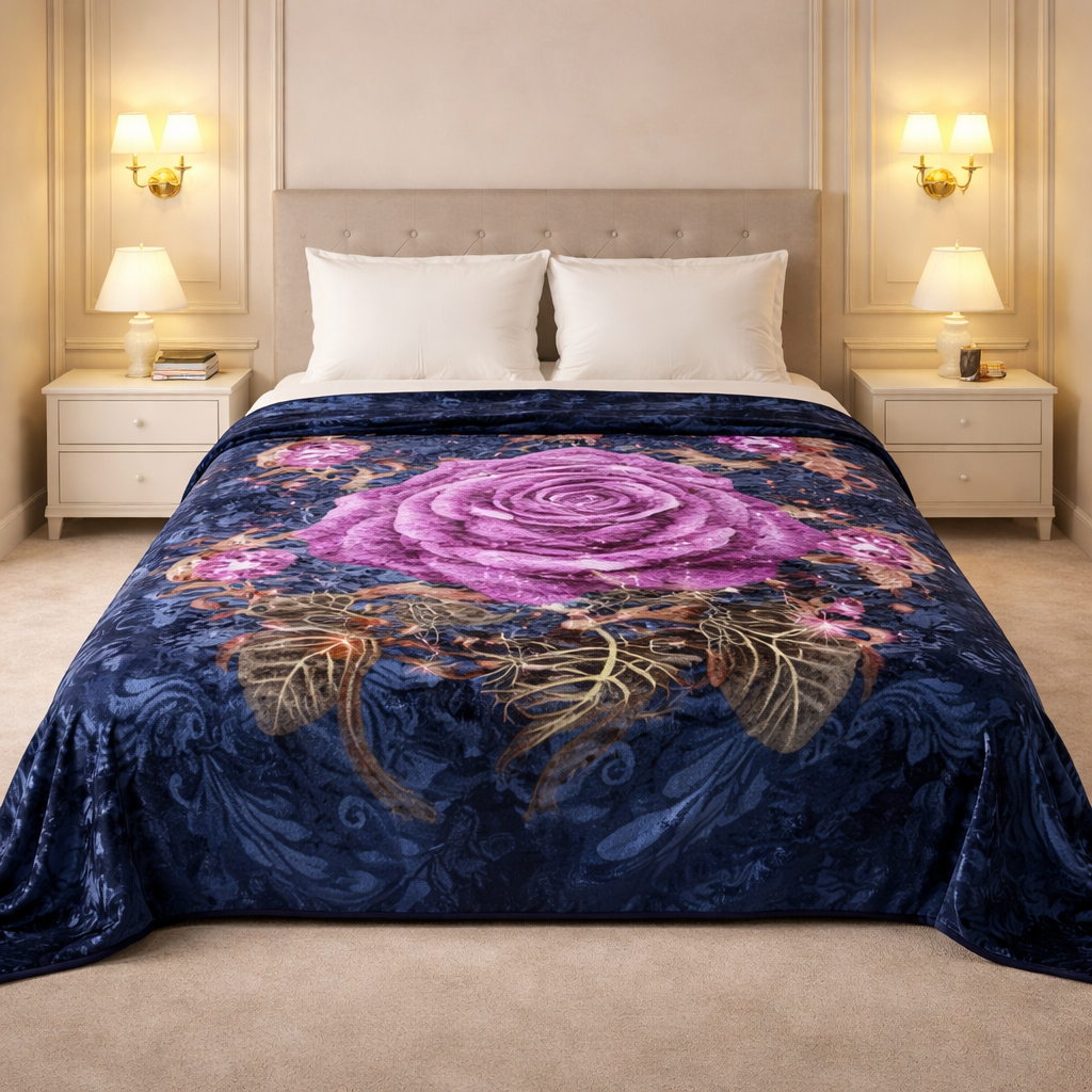 Aroma Royale Double Bed Blanket 1 Ply In Poly bag - Navy Colour