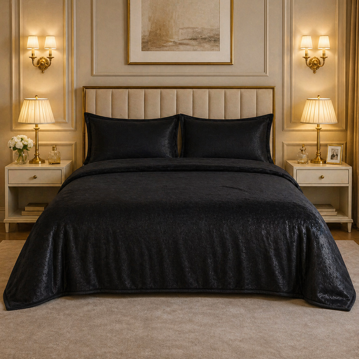 Caelrix Frost Velour Solo Fleece Blanket King Size In Poly Bag - Black Colour