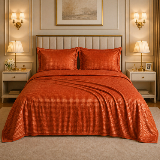 Caelrix Frost Velour Solo Fleece Blanket King Size In Poly Bag - Orange Colour