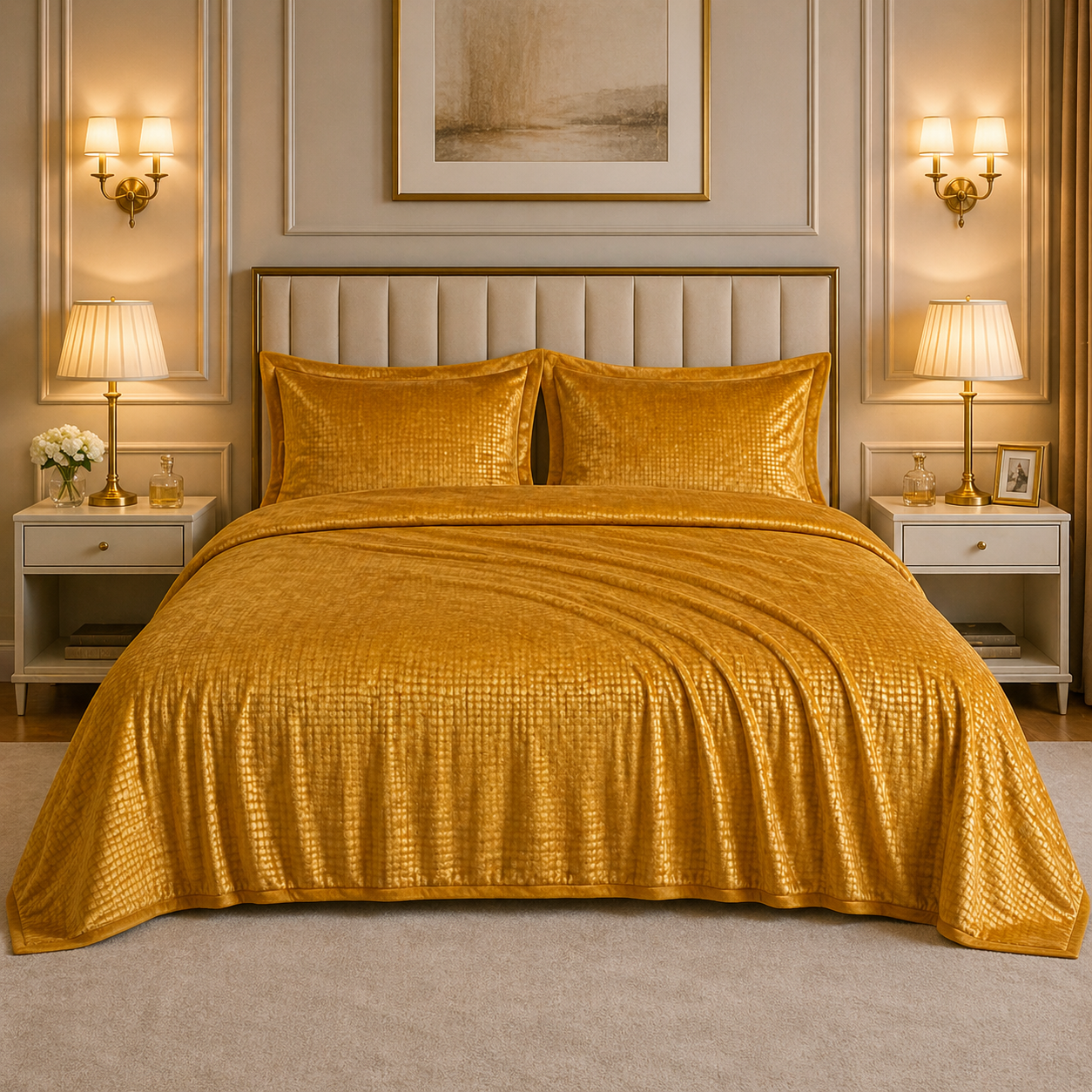 Caelrix Frost Velour Solo Fleece Blanket King Size In Poly Bag - Gold Colour