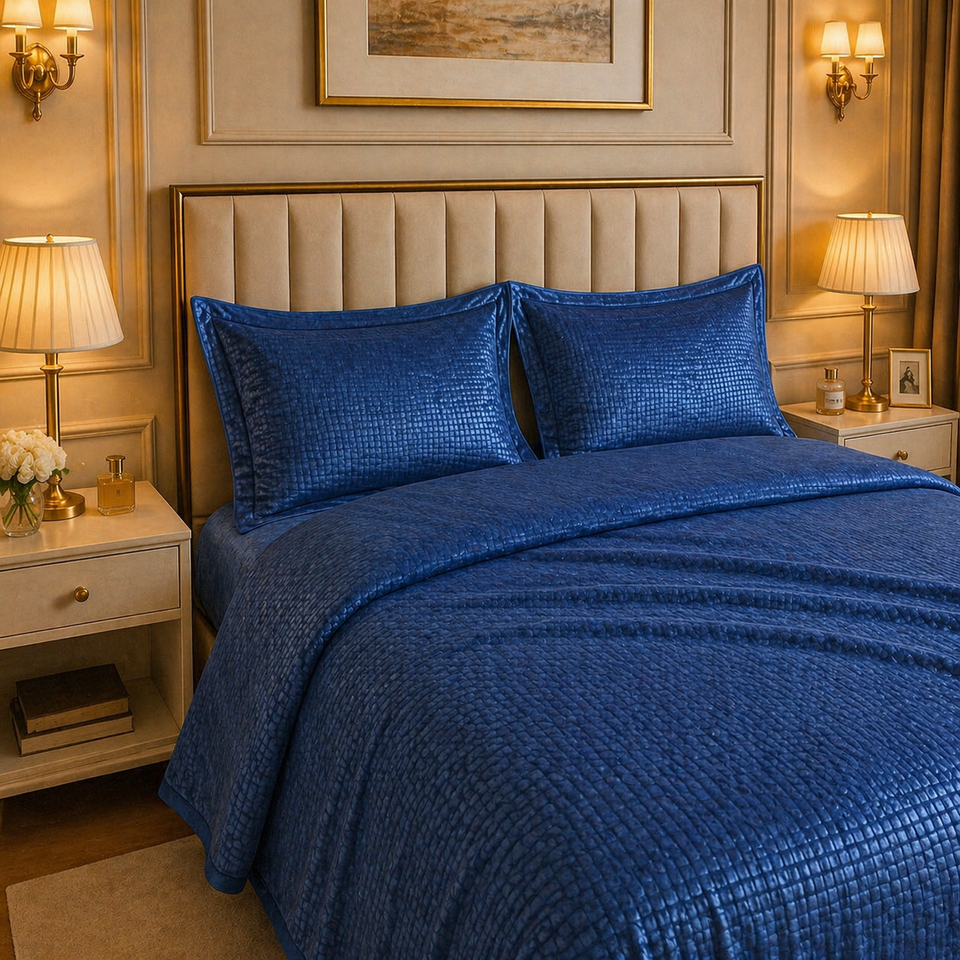 Caelrix Frost Velour Solo Fleece Blanket King Size In Poly Bag - Classic Blue Colour