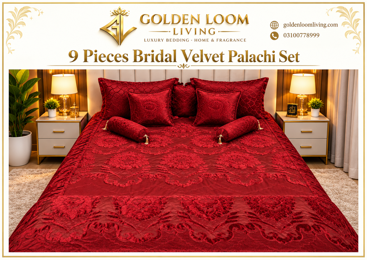 Softelle Bed Cover 9 Pcs Bridal Set - Mahroon Colour