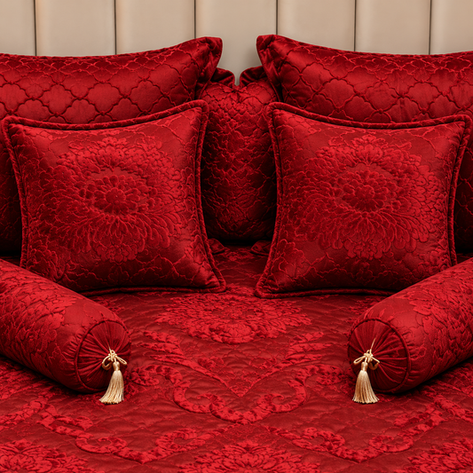 Softelle Bed Cover 9 Pcs Bridal Set - Mahroon Colour