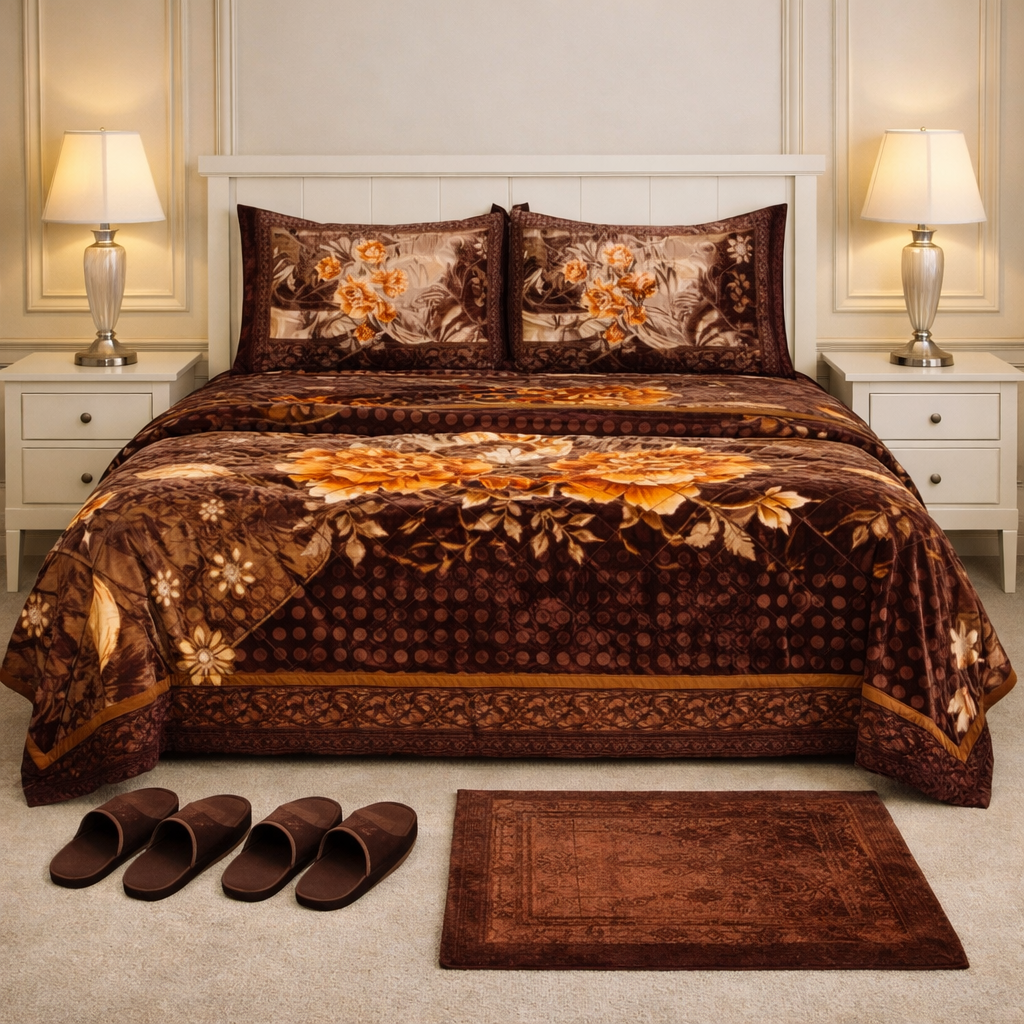 Château Collection 7 Pcs Bed Spread Set Box - Brown Colour