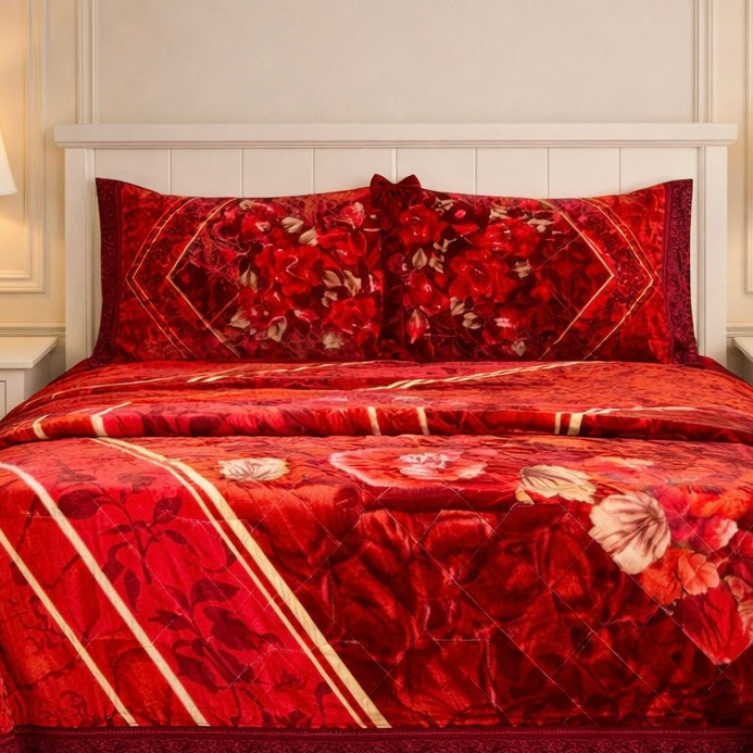 Château Collection 7 Pcs Bed Spread Set Box - Ruby Red Colour