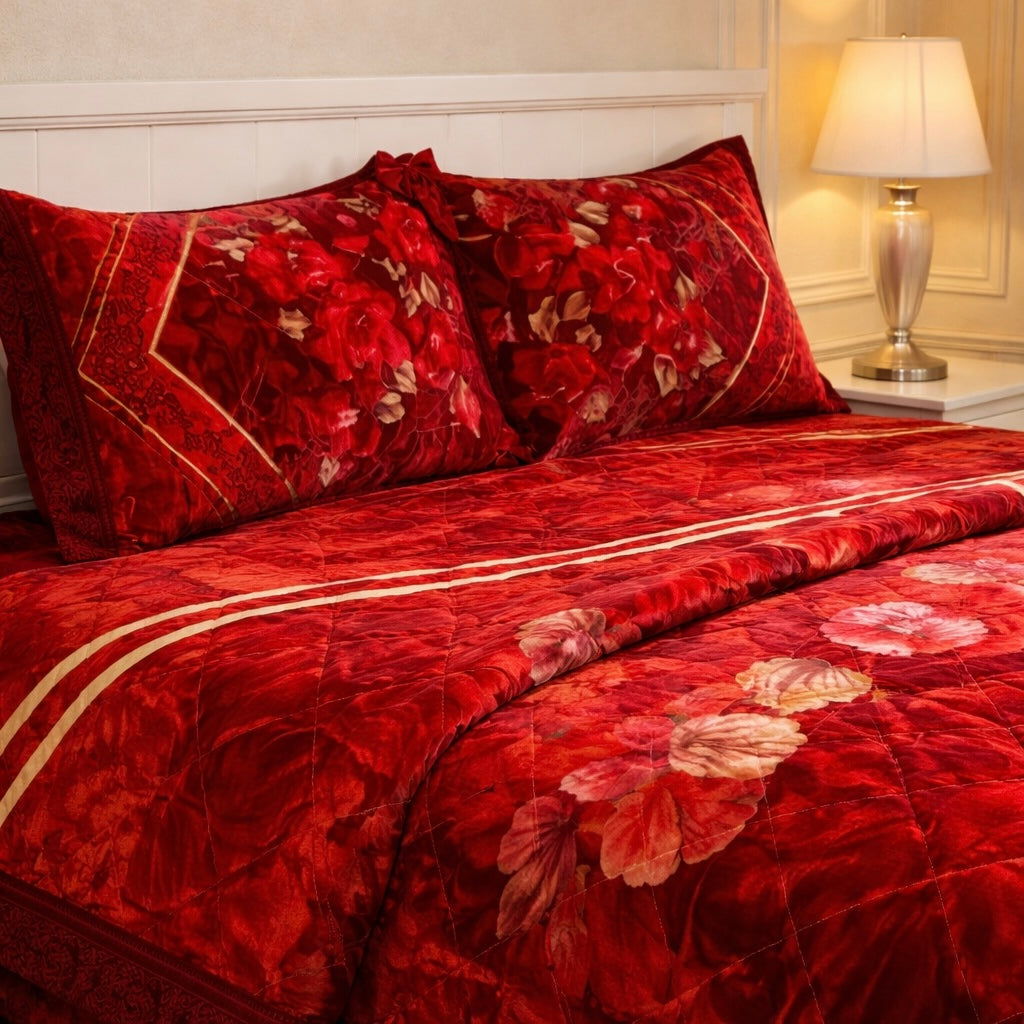 Château Collection 7 Pcs Bed Spread Set Box - Ruby Red Colour
