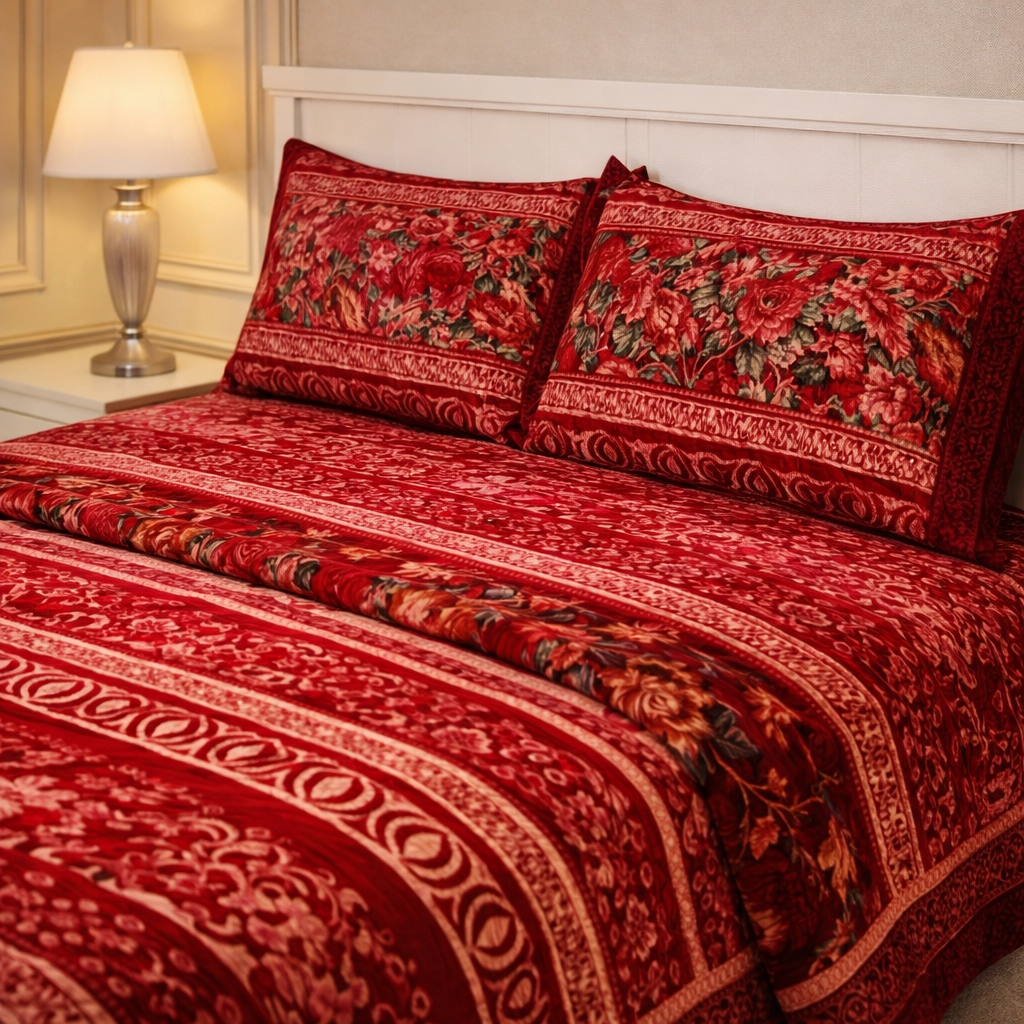 Château Collection 7 Pcs Bed Spread Set Box - Crimson Berry Colour
