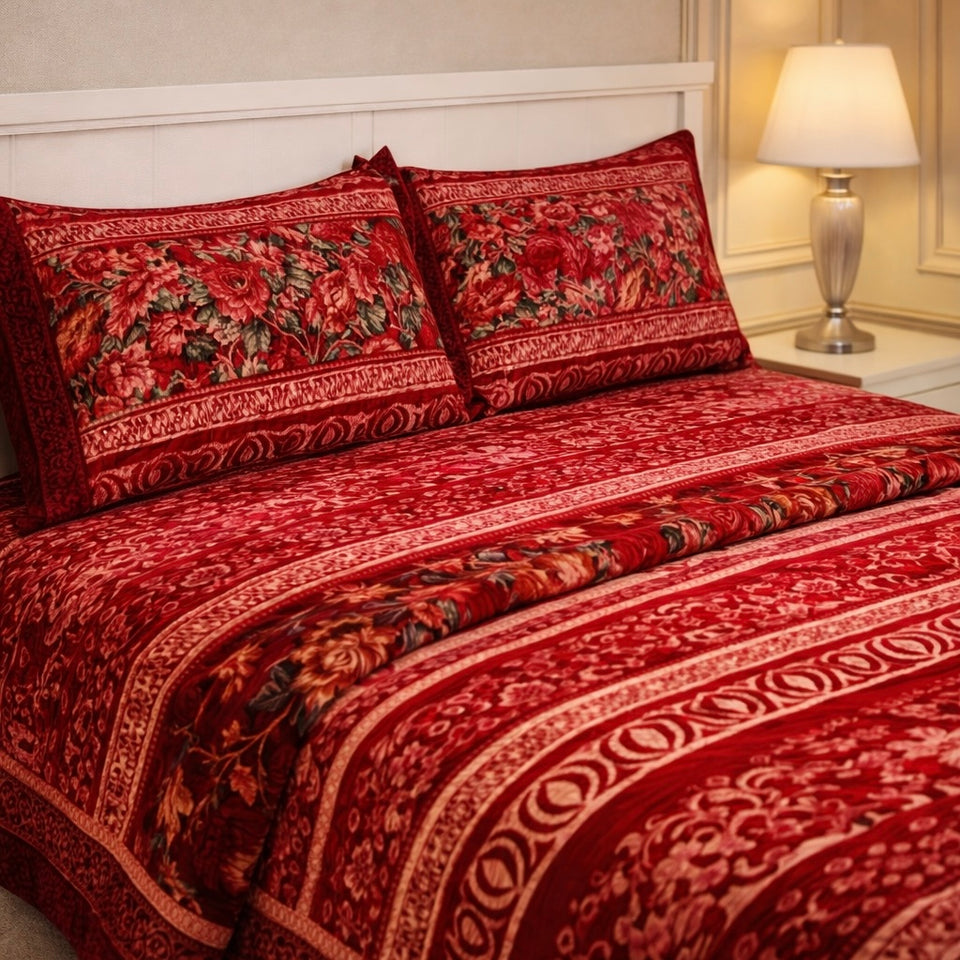 Château Collection 7 Pcs Bed Spread Set Box - Crimson Berry Colour