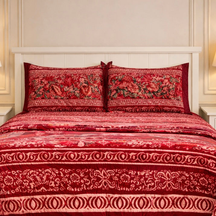 Château Collection 7 Pcs Bed Spread Set Box - Crimson Berry Colour