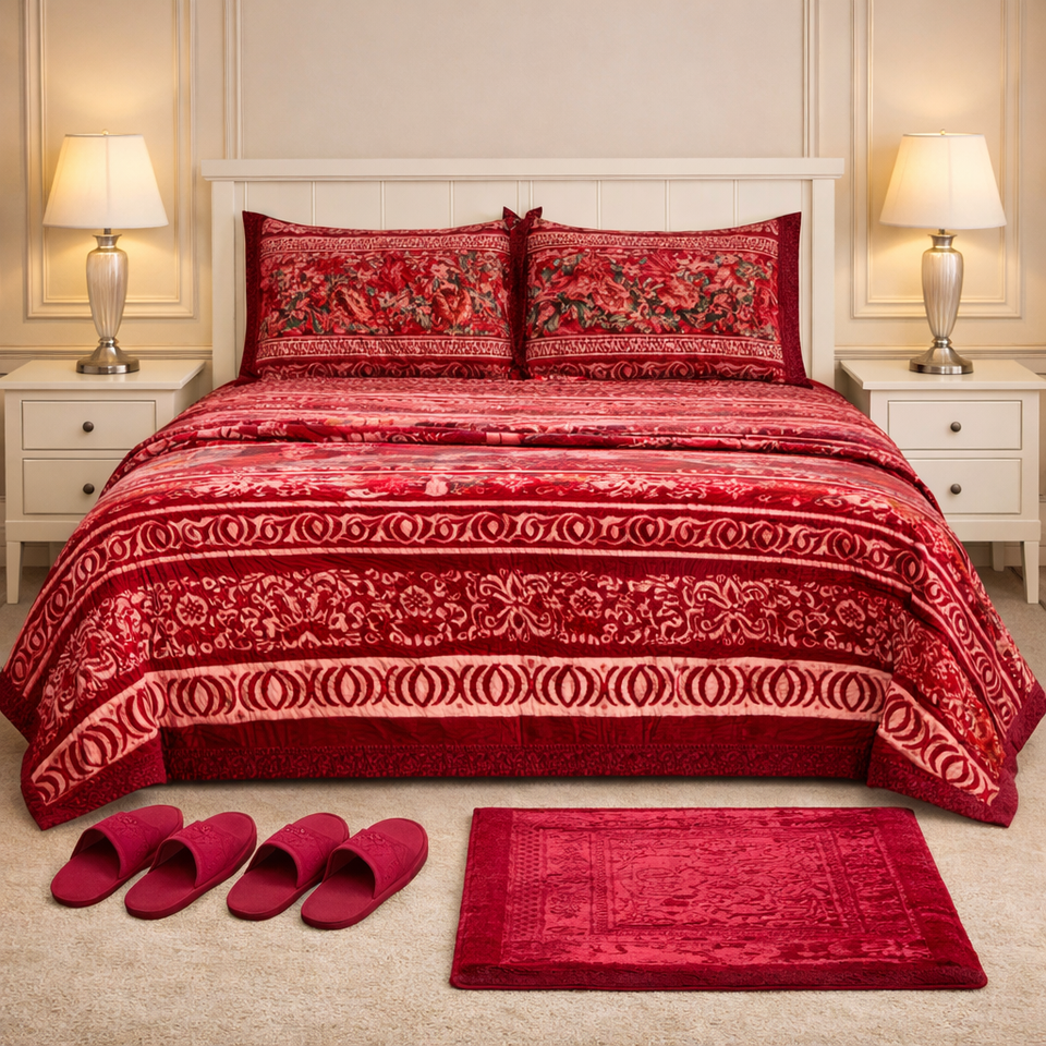 Château Collection 7 Pcs Bed Spread Set Box - Crimson Berry Colour