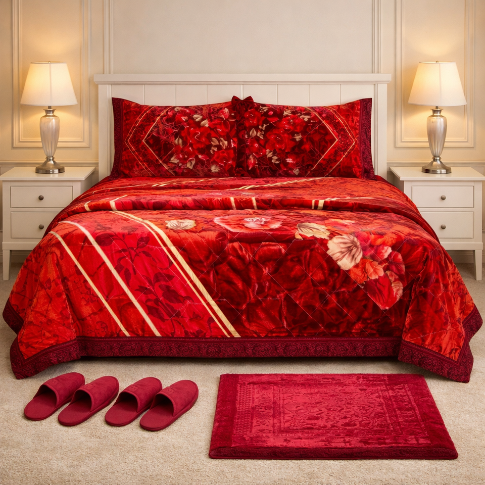 Château Collection 7 Pcs Bed Spread Set Box - Ruby Red Colour