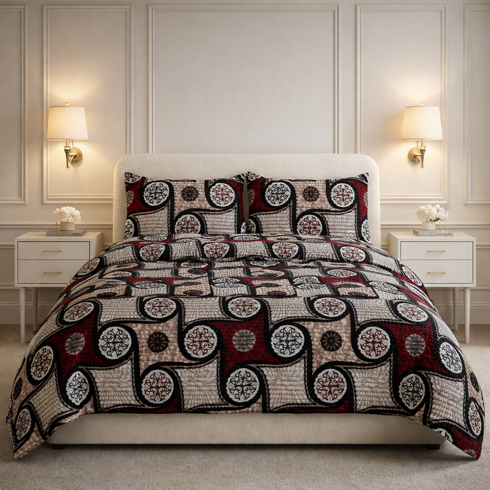 Comforter 4 Pcs Velor Front Fitted Set Poly Bag - Ruby Red Multicolor