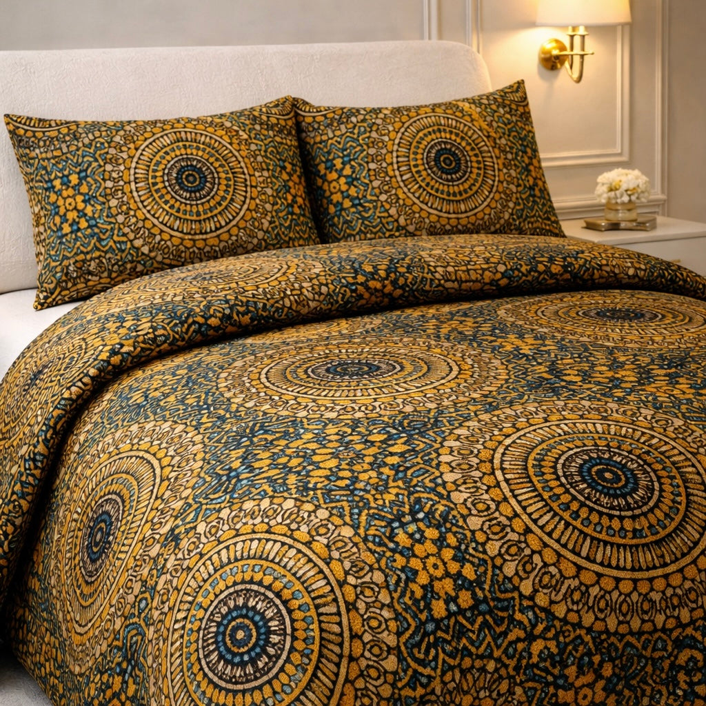 Comforter 4 Pcs Velor Front Fitted Set Poly Bag - Honey Mustard Colour