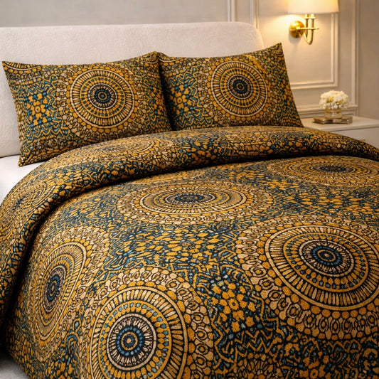 Comforter 4 Pcs Velor Front Fitted Set Poly Bag - Honey Mustard Colour
