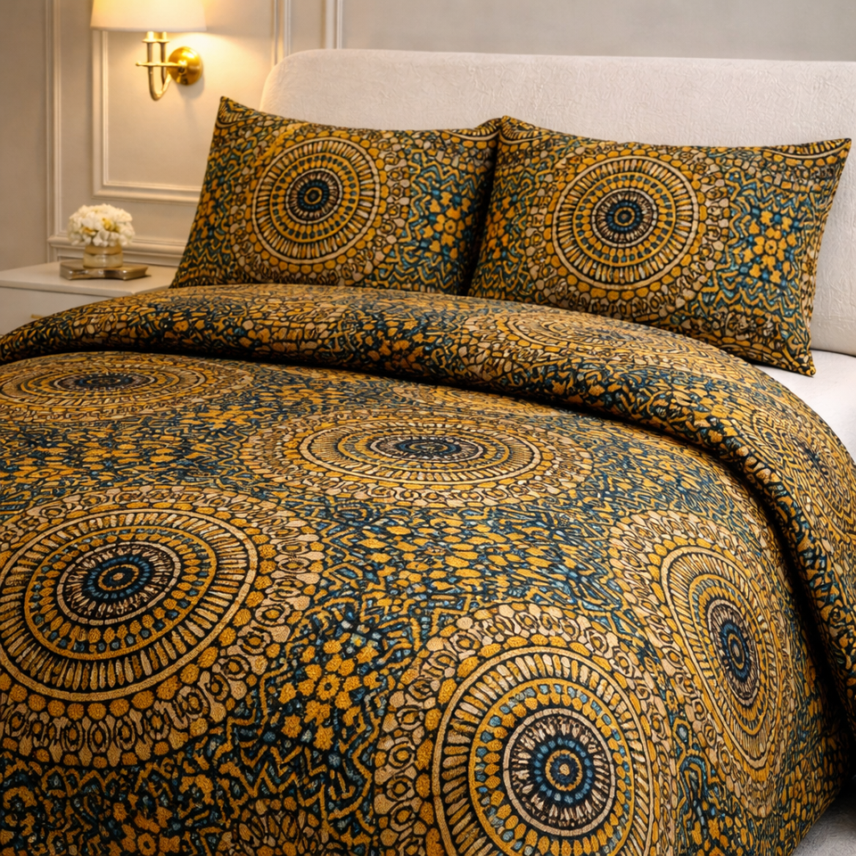 Comforter 4 Pcs Velor Front Fitted Set Poly Bag - Honey Mustard Colour