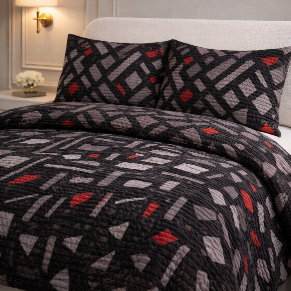 Comforter 4 Pcs Velor Front Fitted Set Poly Bag - Charcoal Black Colour