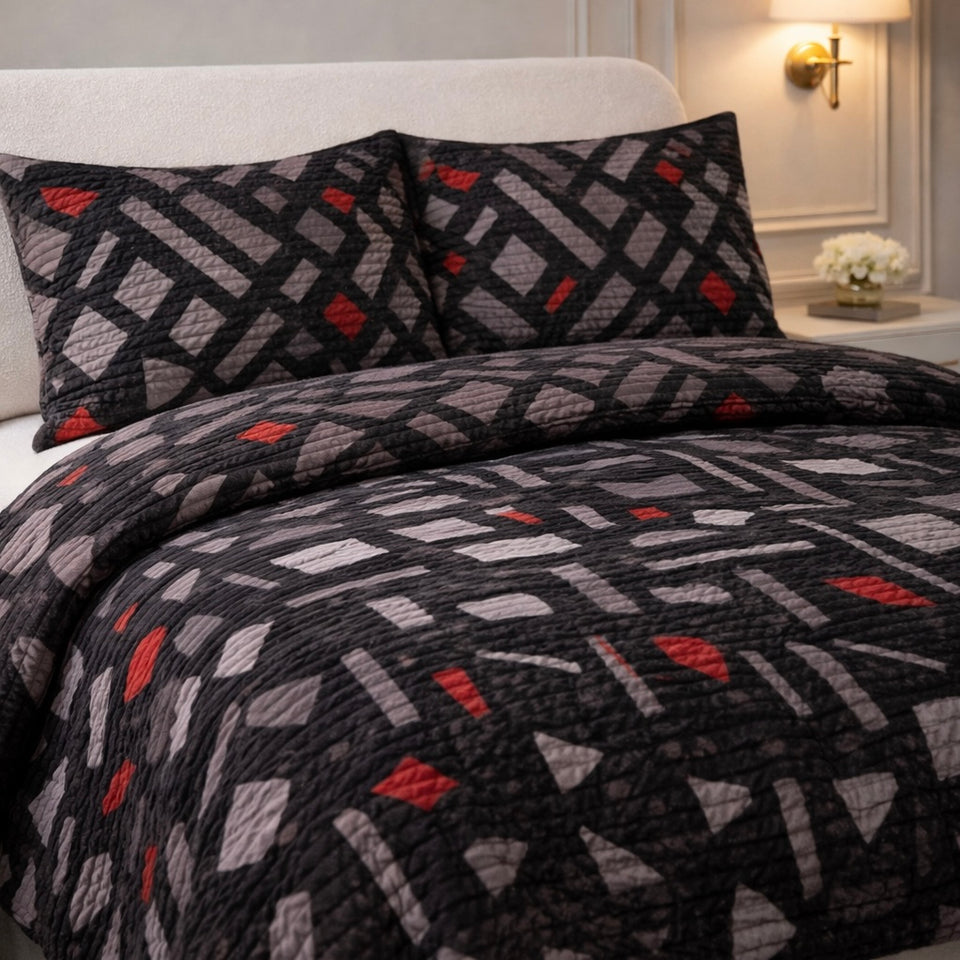 Comforter 4 Pcs Velor Front Fitted Set Poly Bag - Charcoal Black Colour