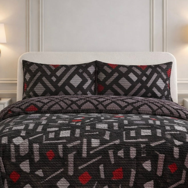 Comforter 4 Pcs Velor Front Fitted Set Poly Bag - Charcoal Black Colour