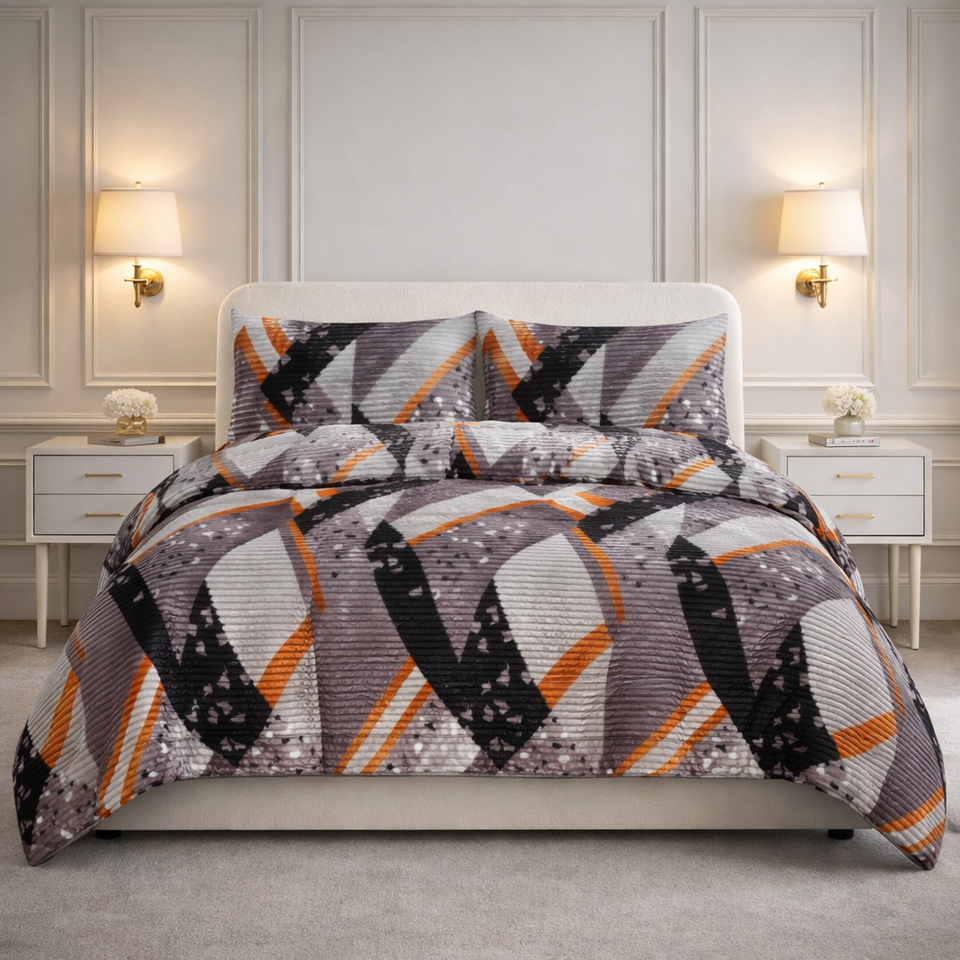 Comforter 4 Pcs Velor Front Fitted Set Poly Bag - Light Grey Colour