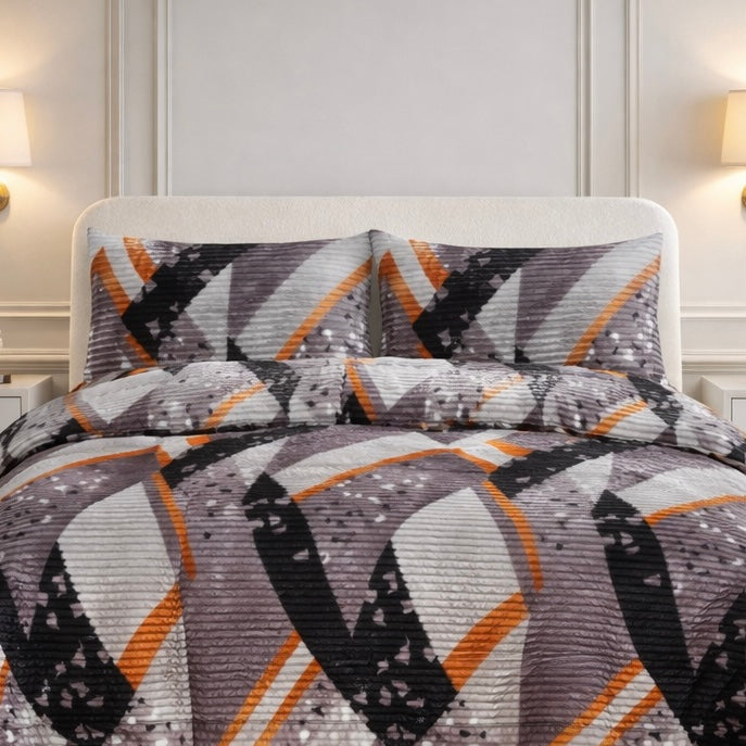 Comforter 4 Pcs Velor Front Fitted Set Poly Bag - Light Grey Colour