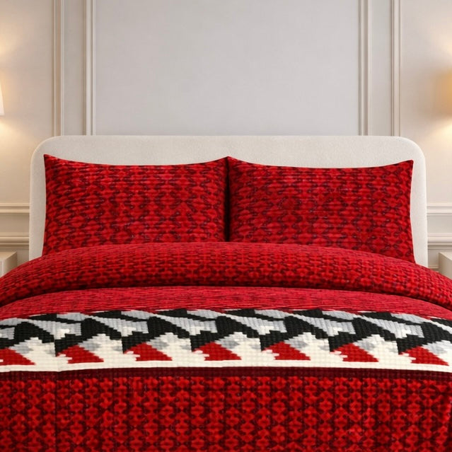 Comforter 4 Pcs Velor Front Fitted Set Poly Bag - Dark Red Colour