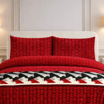 Comforter 4 Pcs Velor Front Fitted Set Poly Bag - Dark Red Colour
