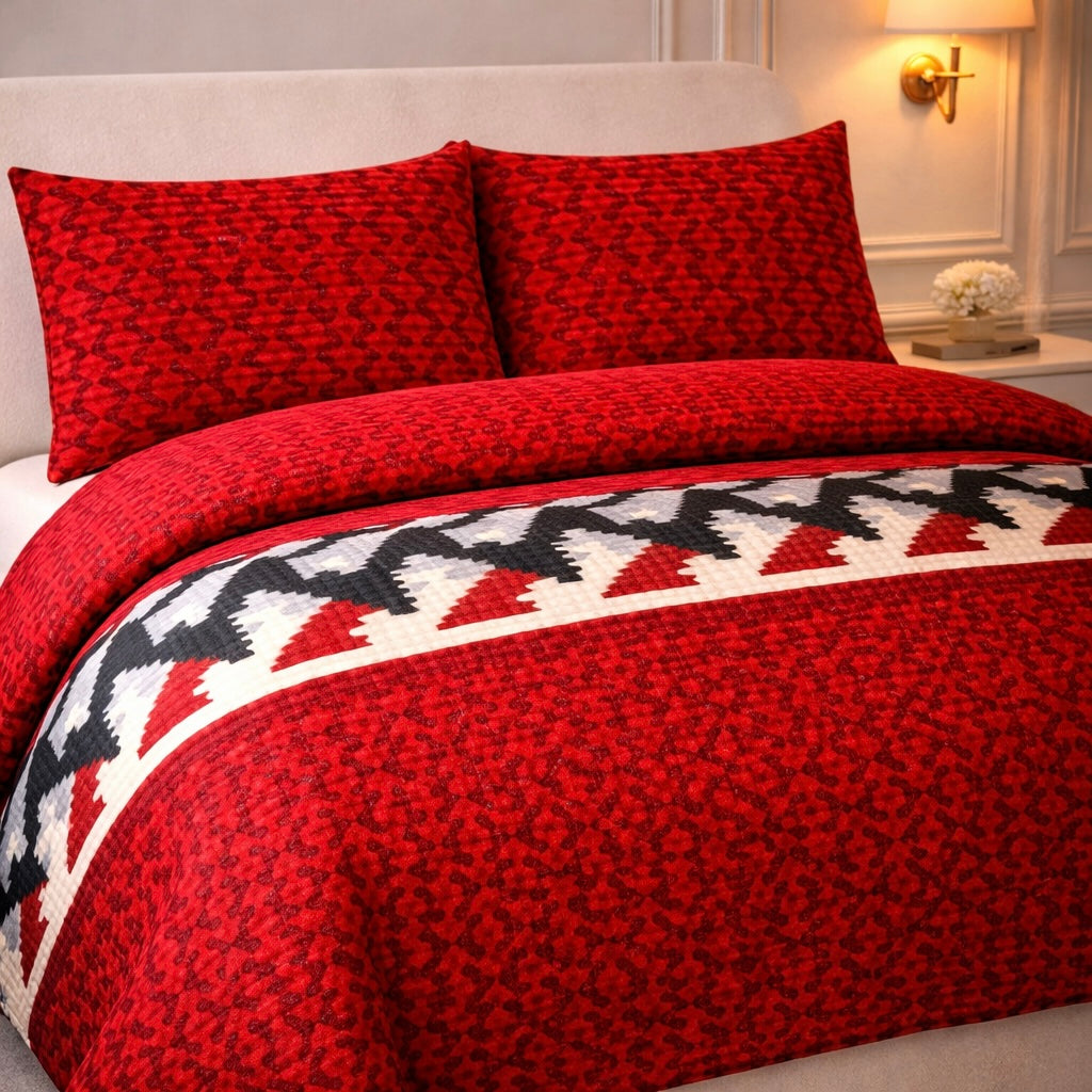 Comforter 4 Pcs Velor Front Fitted Set Poly Bag - Dark Red Colour