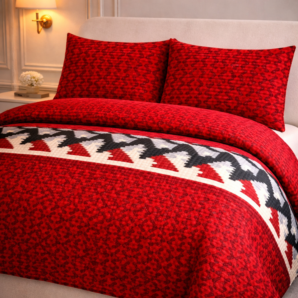 Comforter 4 Pcs Velor Front Fitted Set Poly Bag - Dark Red Colour