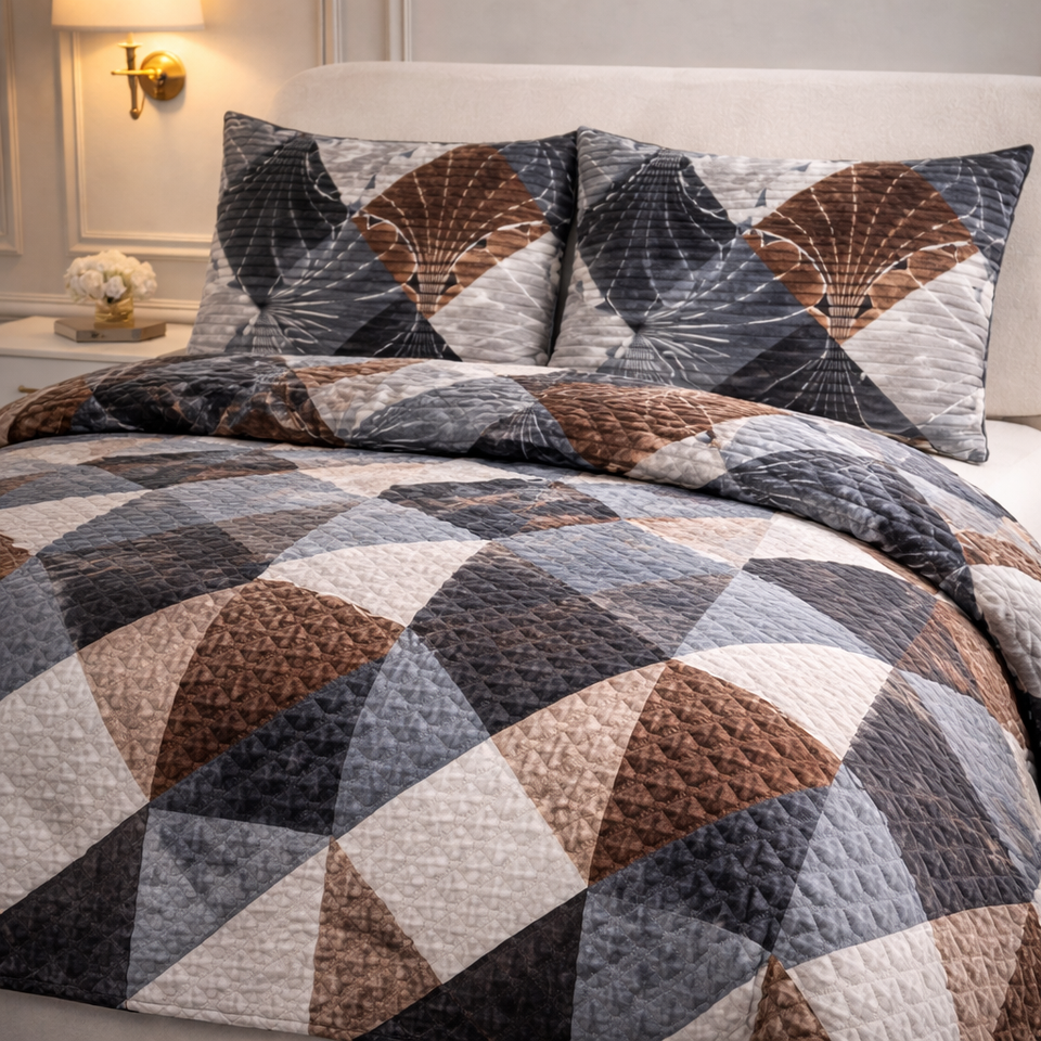 Comforter 4 Pcs Velor Front Fitted Set Poly Bag - Deep Graphite Gray Colour