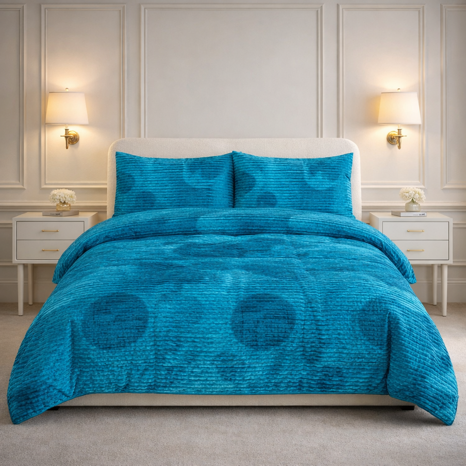 Comforter 4 Pcs Velor Front Fitted Set Poly Bag - Blue Colour