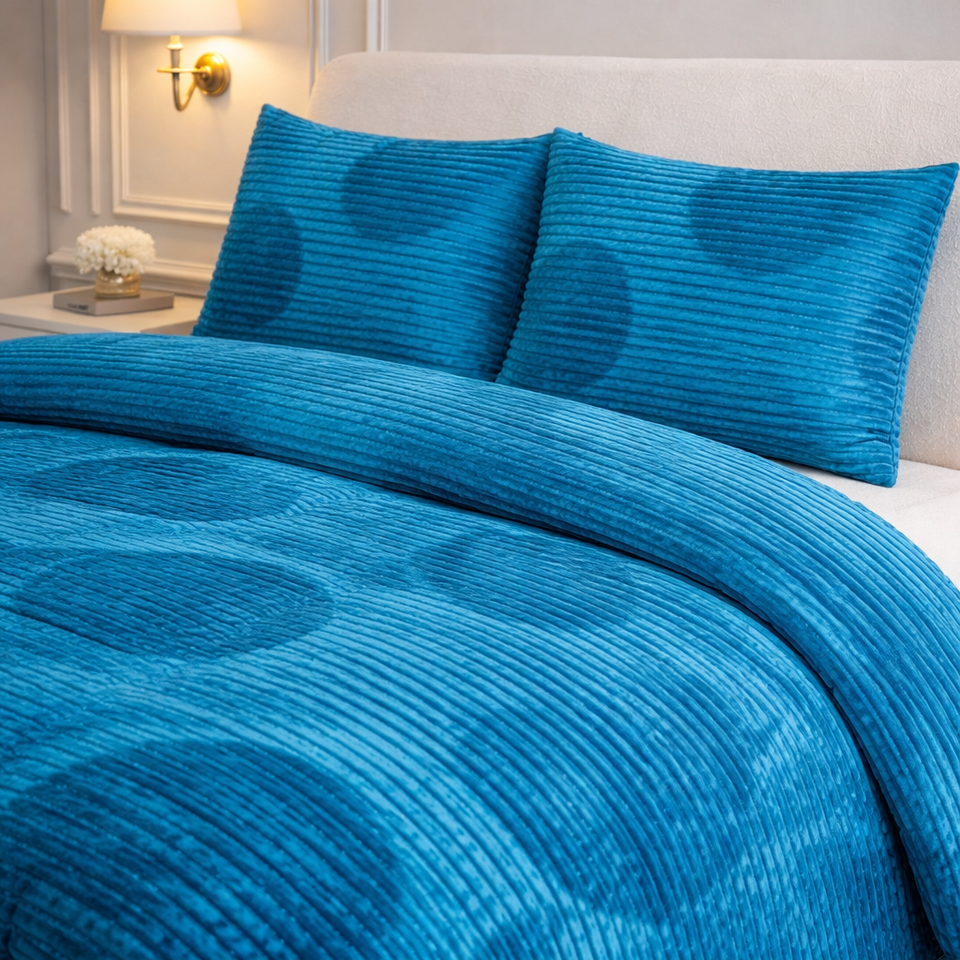 Comforter 4 Pcs Velor Front Fitted Set Poly Bag - Blue Colour